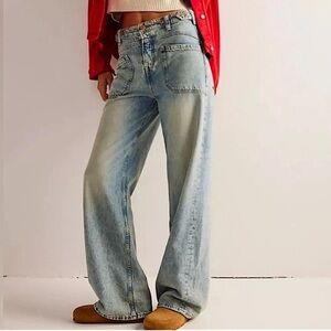 Palmer Mid Rise Relaxed Button Waist Cuffed Jeans Color La La Land